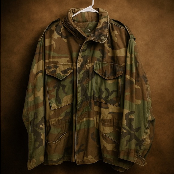 Vintage 1970s US Army BDU Field Jacket Woodland Camo Mens Large Military Surplus - Picture 1 of 9